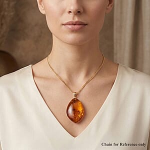 Baltic Amber Pendant without Chain in 14K YG Over Sterling Silver