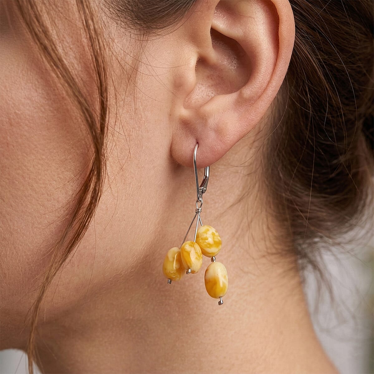 Butterscotch Amber Earrings in Sterling Silver image number 2