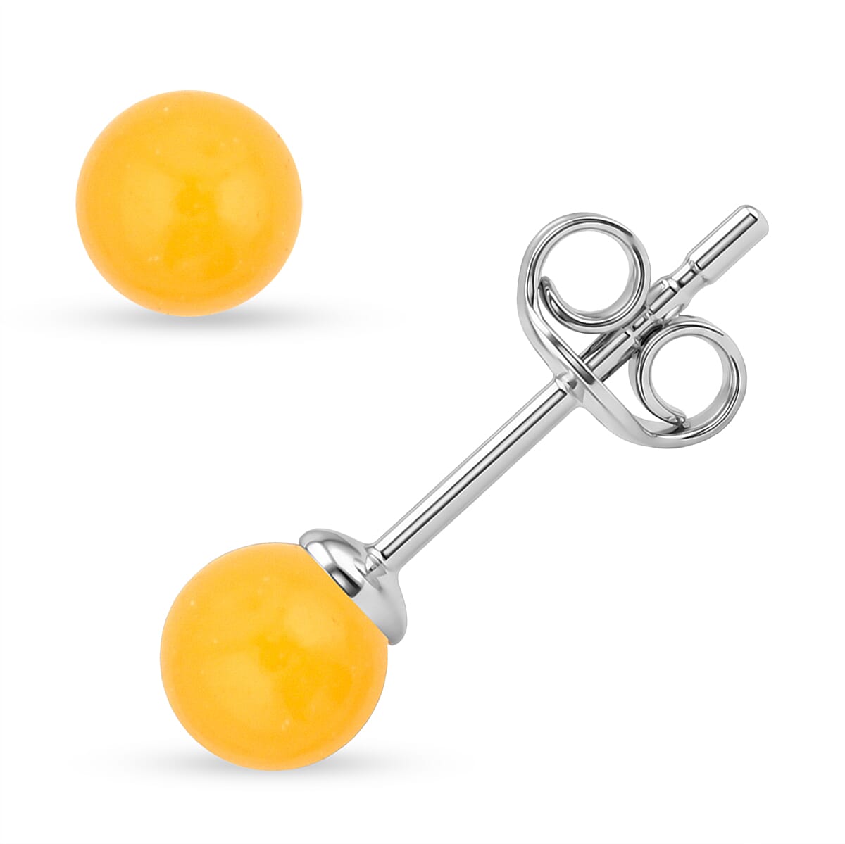 Butterscotch Amber Round Earrings in Sterling Silver