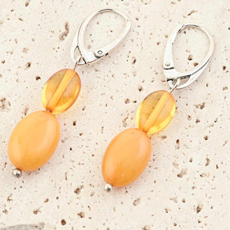 Butterscotch Amber and Honey Amber Earrings in Sterling Silver