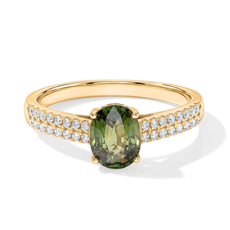 Luxoro AAA Milanoa Green Sapphire, Diamond I2 Ring in 14K Yellow Gold 1.40 ctw (Size  10.0)