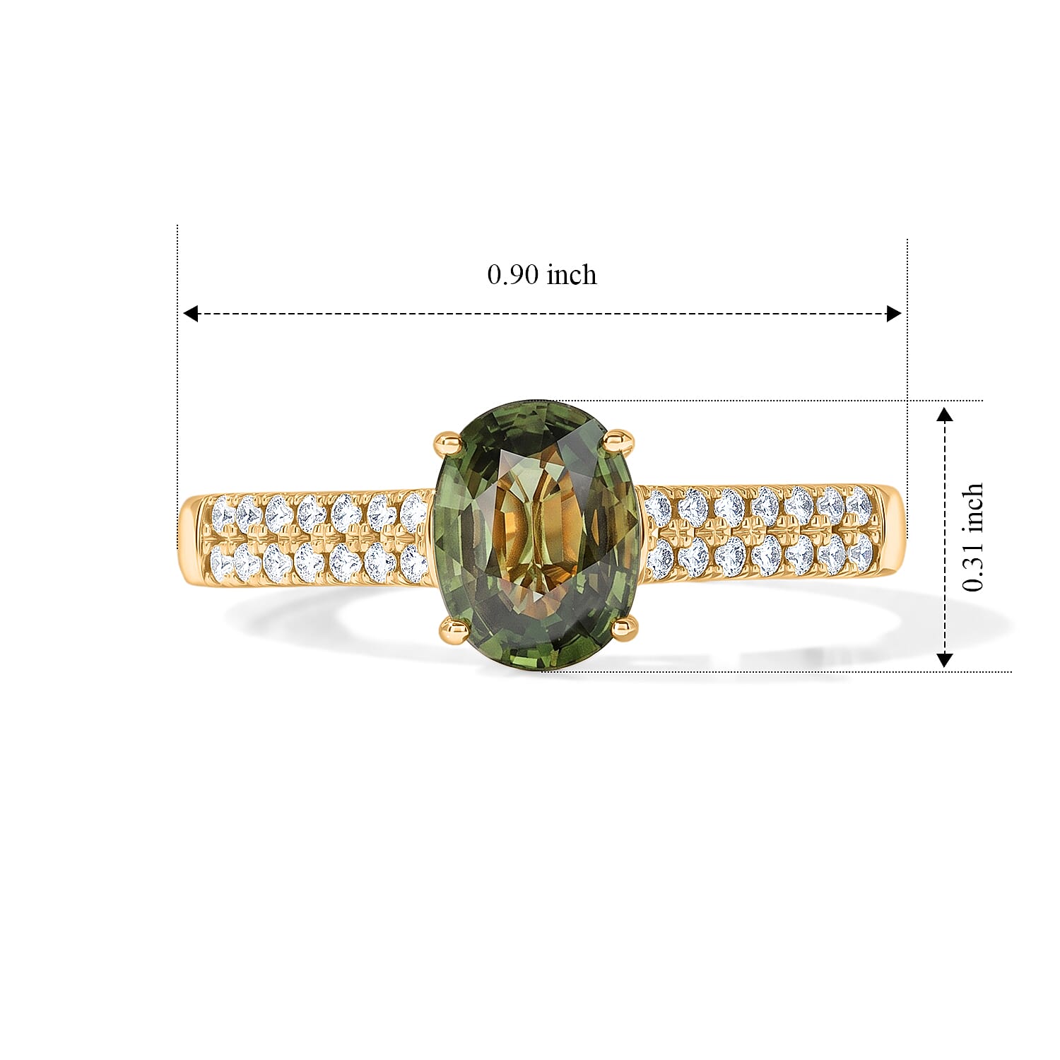 Luxoro AAA Milanoa Green Sapphire, Diamond I2 Ring in 14K Yellow Gold 1.40 ctw (Size  10.0)