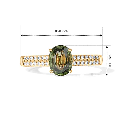 Luxoro AAA Milanoa Green Sapphire, Diamond I2 Ring in 14K Yellow Gold 1.40 ctw (Size  10.0)
