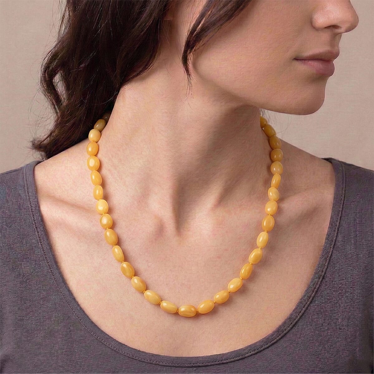 Butterscotch Amber Beaded Necklace (36 Inches) image number 2