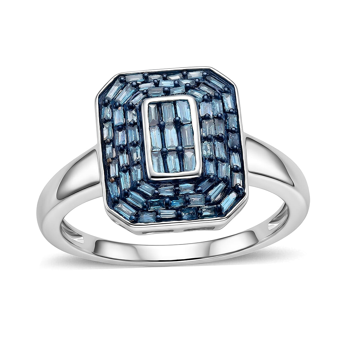 D'Joy Natural Blue Diamond 0.50 ctw Cluster Halo Ring in Rhodium Over Sterling Silver (Size  10.0)
