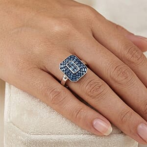 D'Joy Natural Blue Diamond 0.50 ctw Cluster Halo Ring in Rhodium Over Sterling Silver (Size 10.0)