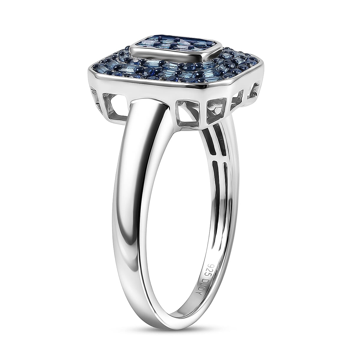 D'Joy Natural Blue Diamond Cluster Halo Ring in Rhodium Over Sterling Silver (Size 10.0) 0.50 ctw image number 3