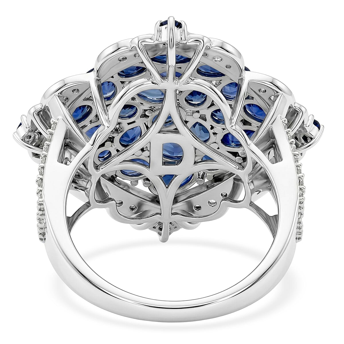 D'Joy Kanchanaburi Blue Sapphire and White Zircon 6.10 ctw Royal Color Cluster Ring in Rhodium Over Sterling Silver (Size 6.0)