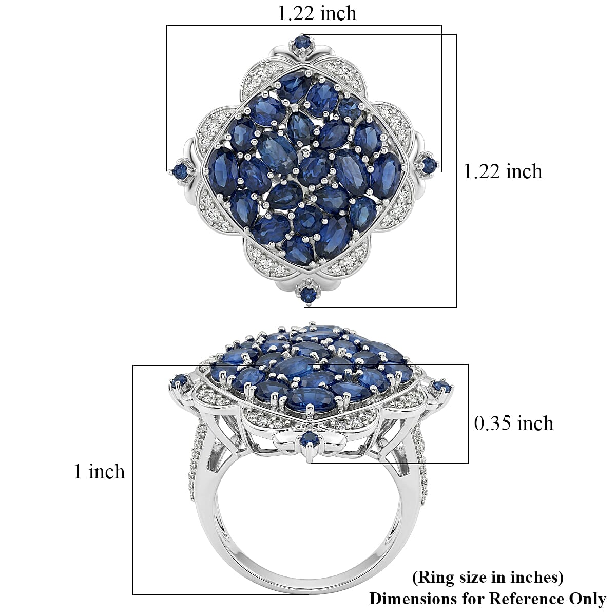 D'Joy Kanchanaburi Blue Sapphire and White Zircon 6.10 ctw Royal Color Cluster Ring in Rhodium Over Sterling Silver (Size 6.0)