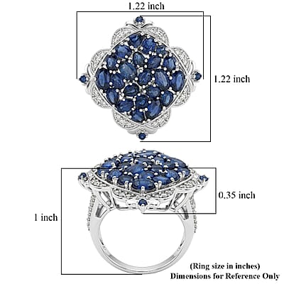D'Joy Kanchanaburi Blue Sapphire and White Zircon 6.10 ctw Royal Color Cluster Ring in Rhodium Over Sterling Silver (Size 6.0)