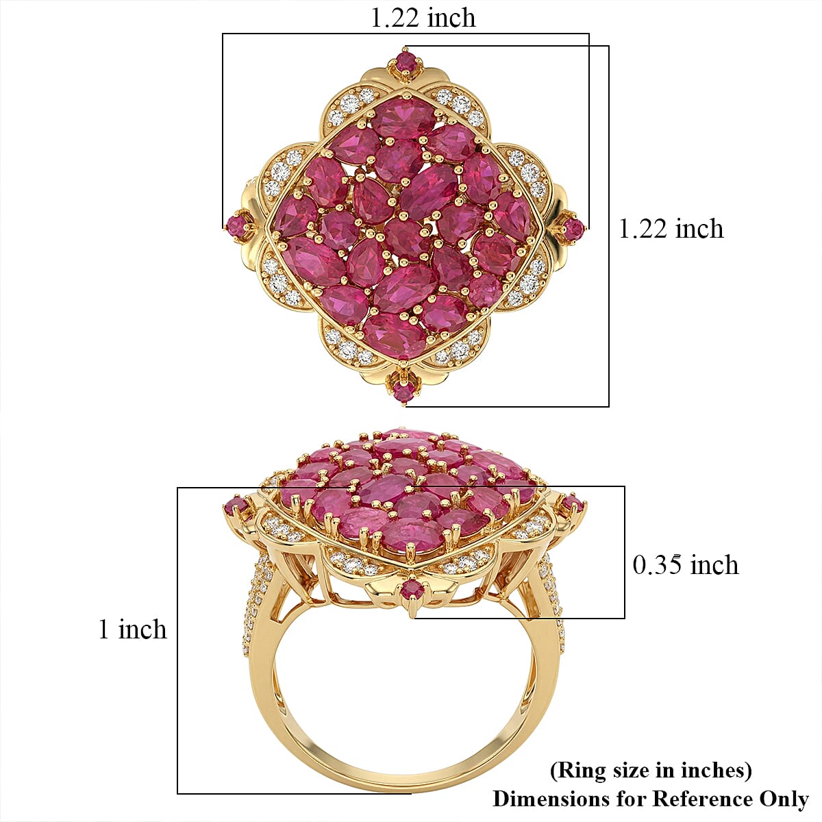 D'Joy Mozambique Ruby and White Zircon 5.50 ctw Royal Color Cluster Ring in 18K Vermeil Yellow Gold Over Sterling Silver (Size 10.0) image number 5