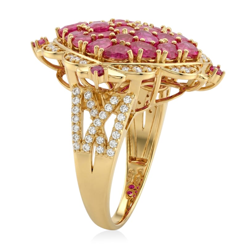 D'Joy Mozambique Ruby and White Zircon 5.50 ctw Royal Color Cluster Ring in 18K Vermeil Yellow Gold Over Sterling Silver (Size 6.0)