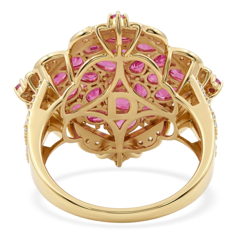 D'Joy Mozambique Ruby and White Zircon 5.50 ctw Royal Color Cluster Ring in 18K Vermeil Yellow Gold Over Sterling Silver (Size 6.0)