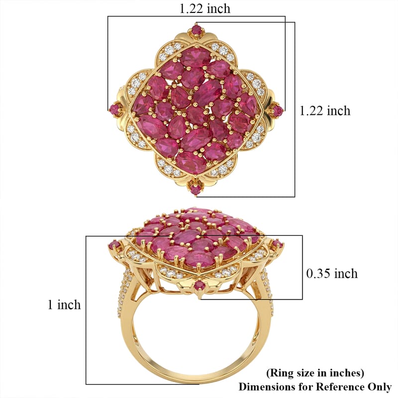 D'Joy Mozambique Ruby and White Zircon 5.50 ctw Royal Color Cluster Ring in 18K Vermeil Yellow Gold Over Sterling Silver (Size 6.0)