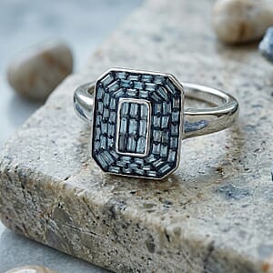 D'Joy Natural Blue Diamond 0.50 ctw Cluster Halo Ring in Rhodium Over Sterling Silver (Size 6.0)