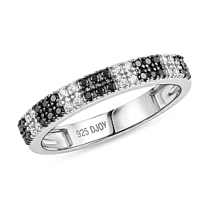 D'Joy Natural Black and White Diamond 0.25 ctw Band Ring in Rhodium Over Sterling Silver (Size 10.0)