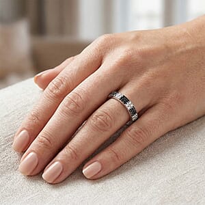 D'Joy Natural Black and White Diamond 0.25 ctw Band Ring in Rhodium Over Sterling Silver (Size 10.0)