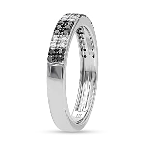 D'Joy Natural Black and White Diamond 0.25 ctw Band Ring in Rhodium Over Sterling Silver (Size 10.0)