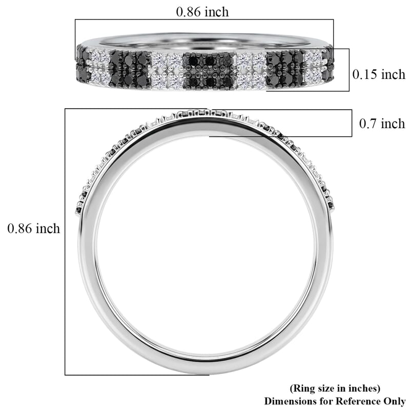 D'Joy Natural Black and White Diamond 0.25 ctw Band Ring in Rhodium Over Sterling Silver (Size  10.0)