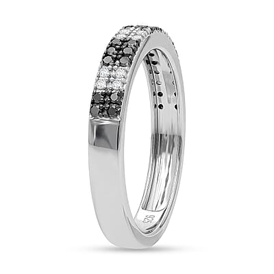 D'Joy Natural Black and White Diamond 0.25 ctw Band Ring in Rhodium Over Sterling Silver (Size  5.0)