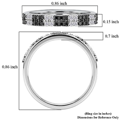 D'Joy Natural Black and White Diamond 0.25 ctw Band Ring in Rhodium Over Sterling Silver (Size  5.0)