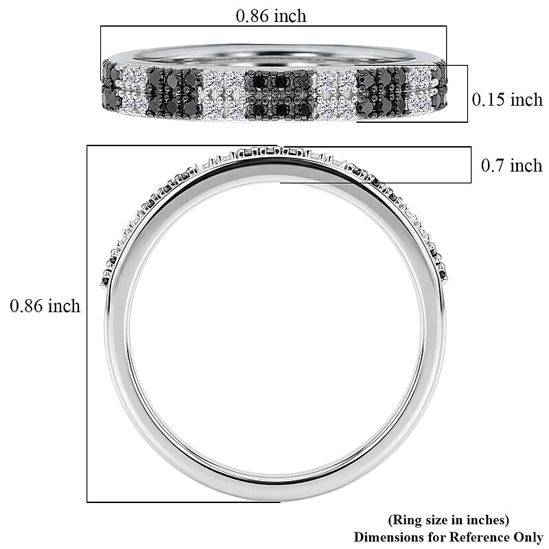 D'Joy Natural Black and White Diamond 0.25 ctw Band Ring in Rhodium Over Sterling Silver (Size 6.0)