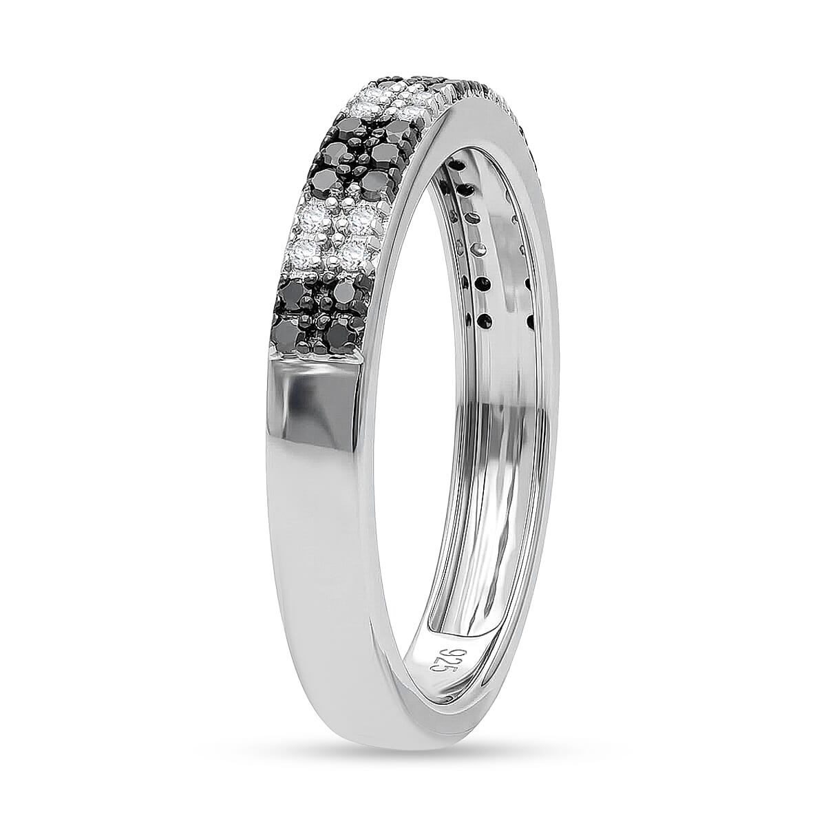 D'Joy Natural Black and White Diamond 0.25 ctw Band Ring in Rhodium Over Sterling Silver (Size 7.0) image number 3