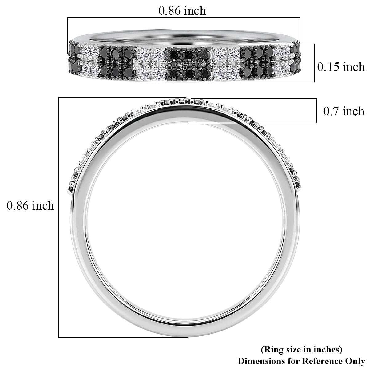 D'Joy Natural Black and White Diamond 0.25 ctw Band Ring in Rhodium Over Sterling Silver (Size 7.0) image number 5