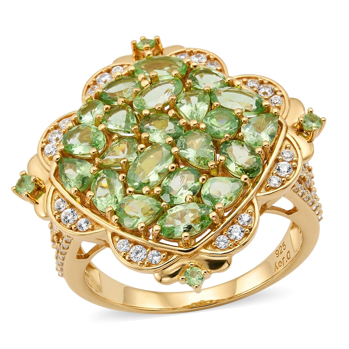 D'Joy Tsavorite Garnet and White Zircon 5.00 ctw Royal Color Cluster Ring in 18K Vermeil Yellow Gold Over Sterling Silver (Size 6.0)
