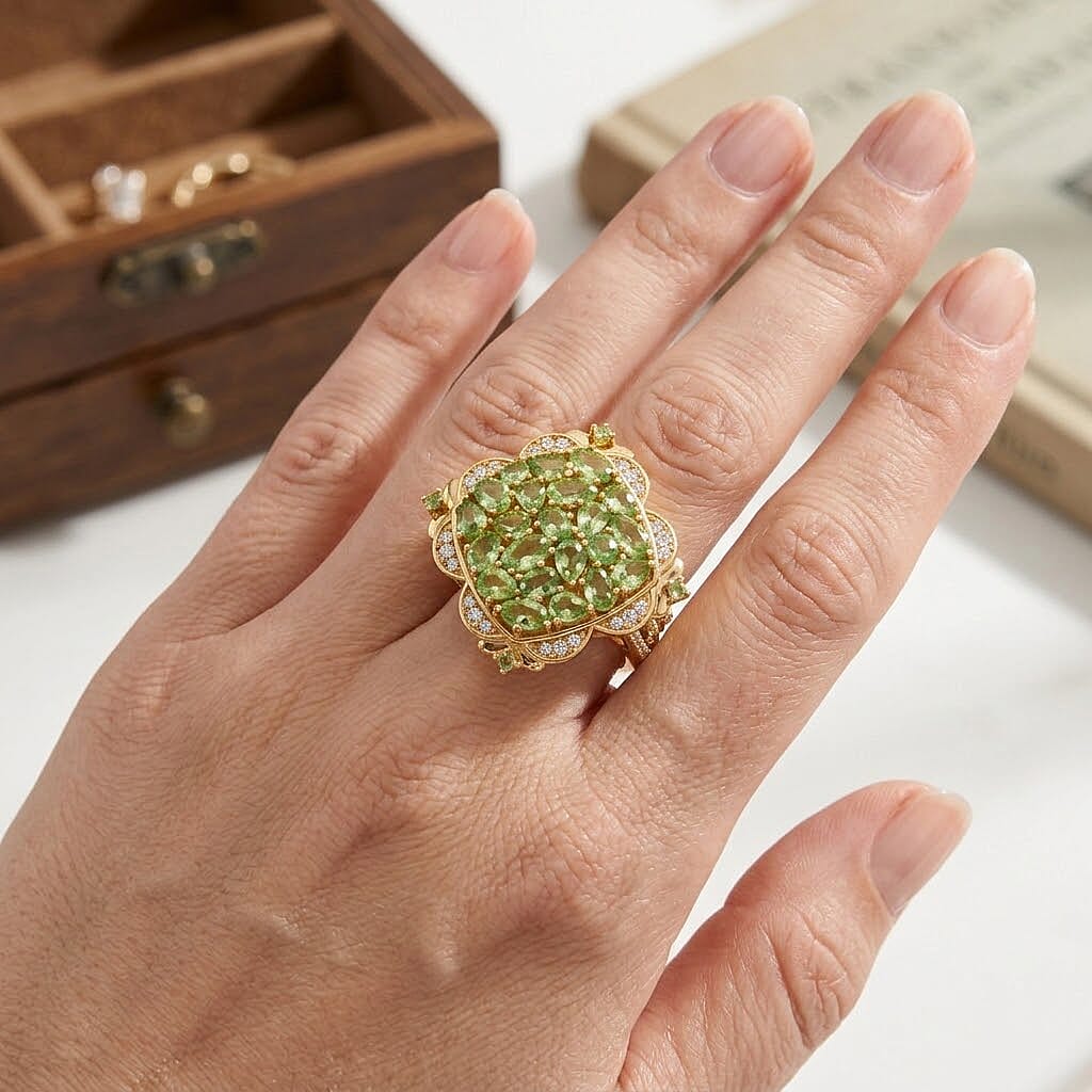 D'Joy Tsavorite Garnet and White Zircon 5.00 ctw Royal Color Cluster Ring in 18K Vermeil Yellow Gold Over Sterling Silver (Size 6.0)