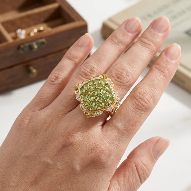 D'Joy Tsavorite Garnet and White Zircon 5.00 ctw Royal Color Cluster Ring in 18K Vermeil Yellow Gold Over Sterling Silver (Size 6.0)