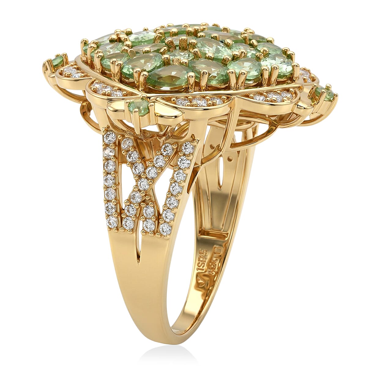 D'Joy Tsavorite Garnet and White Zircon 5.00 ctw Royal Color Cluster Ring in 18K Vermeil Yellow Gold Over Sterling Silver (Size 6.0)