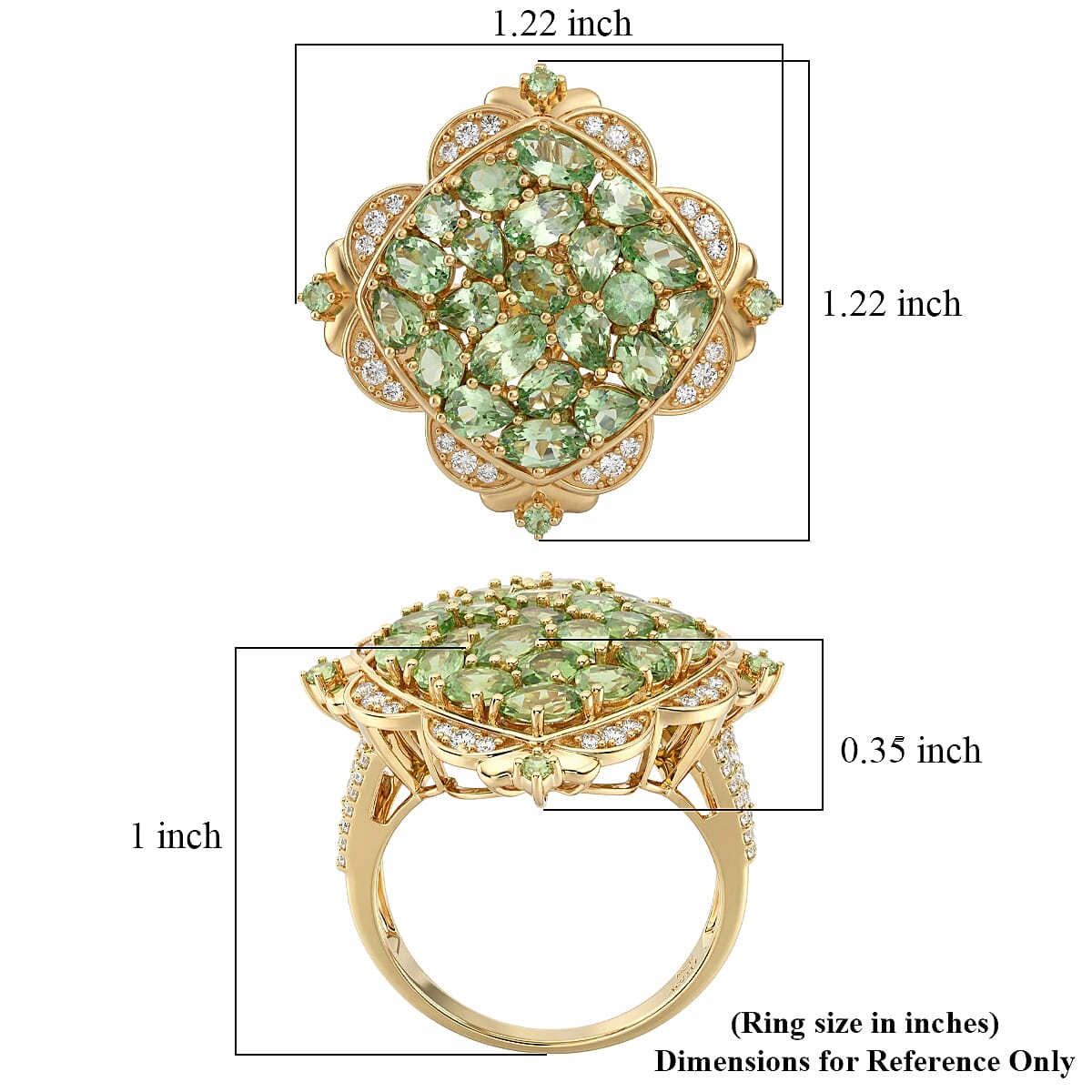D'Joy Tsavorite Garnet and White Zircon 5.00 ctw Royal Color Cluster Ring in 18K Vermeil Yellow Gold Over Sterling Silver (Size 6.0)
