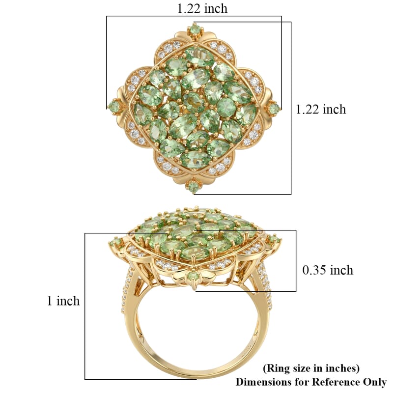 D'Joy Tsavorite Garnet and White Zircon 5.00 ctw Royal Color Cluster Ring in 18K Vermeil Yellow Gold Over Sterling Silver (Size 6.0)