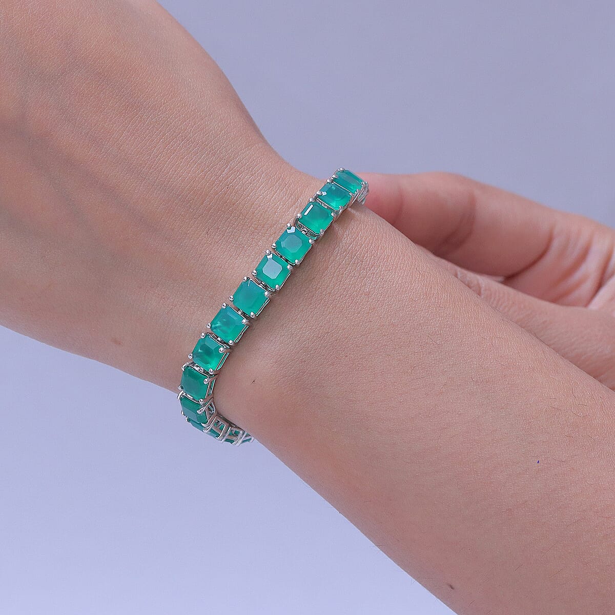 EverTrue Asscher Cut Verde Onyx 22.35 ctw Garden Path Bracelet in Platinum Bond (6.50 In) image number 2