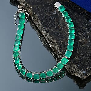 EverTrue Asscher Cut Verde Onyx 24.10 ctw Tennis Bracelet in Platinum Bond (7.25 In)