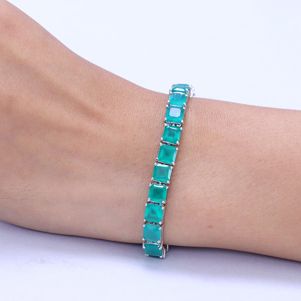 EverTrue Asscher Cut Verde Onyx 24.10 ctw Tennis Bracelet in Platinum Bond (7.25 In) image number 2
