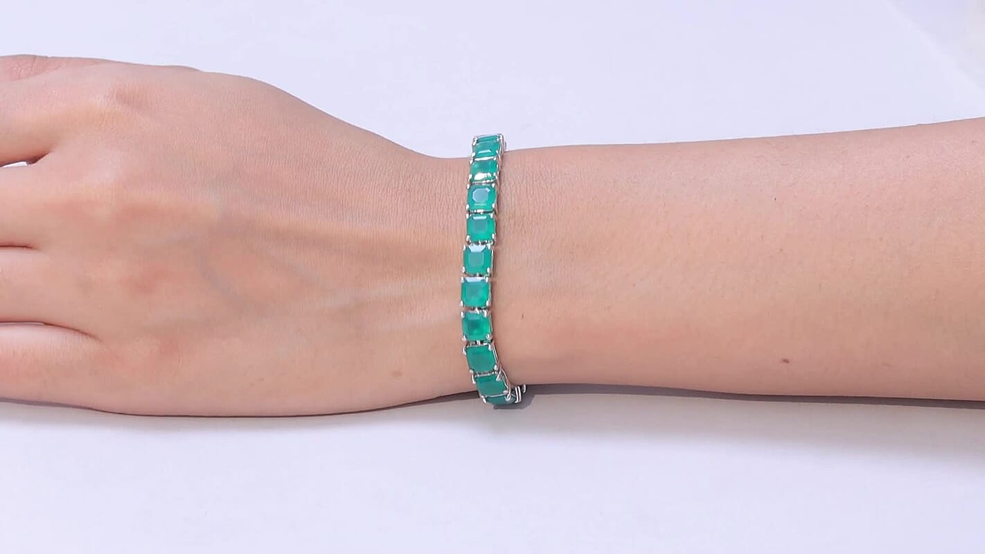 Epic Deal EverTrue Asscher Cut Verde Onyx Tennis Bracelet in Platinum Bond (6.50 In) 21.40 ctw