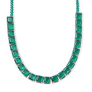 EverTrue Asscher Cut Verde Onyx 45.50 ctw Tennis Necklace in Platinum Bond 18 Inches 
