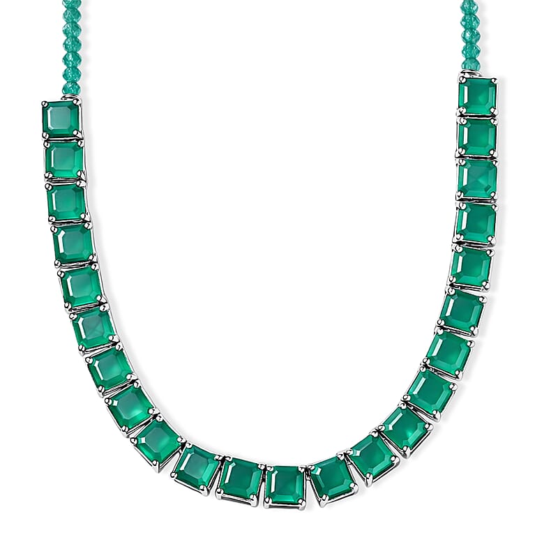 EverTrue Asscher Cut Verde Onyx 45.50 ctw Garden Path Necklace in Platinum Bond 18-20 Inches 