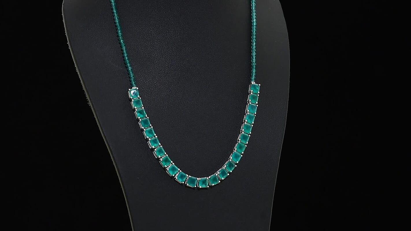 EverTrue Asscher Cut Verde Onyx 45.50 ctw Garden Path Necklace in Platinum Bond 18-20 Inches