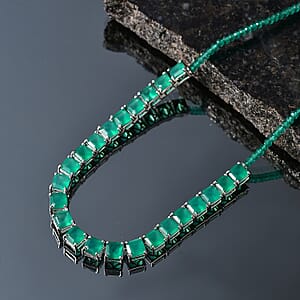 EverTrue Asscher Cut Verde Onyx 45.50 ctw Tennis Necklace in Platinum Bond 18 Inches 