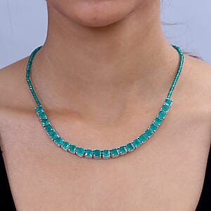 EverTrue Asscher Cut Verde Onyx 45.50 ctw Tennis Necklace in Platinum Bond 18 Inches 