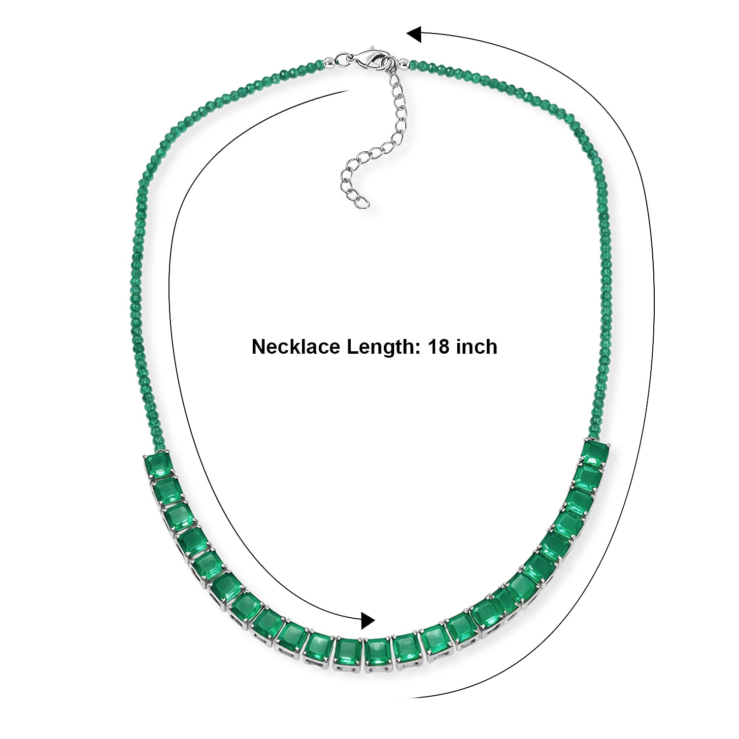 EverTrue Asscher Cut Verde Onyx 45.50 ctw Garden Path Necklace in Platinum Bond 18-20 Inches 