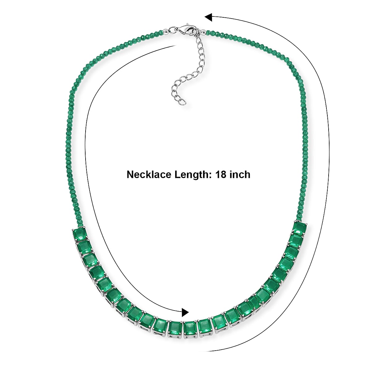 EverTrue Asscher Cut Verde Onyx 45.50 ctw Tennis Necklace in Platinum Bond 18 Inches  image number 4