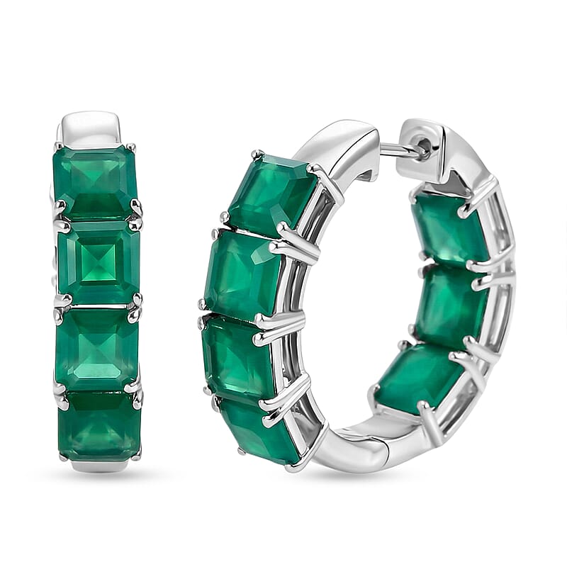 EverTrue Asscher Cut Verde Onyx 12.50 ctw Garden Path Hoop Earrings in Platinum Bond