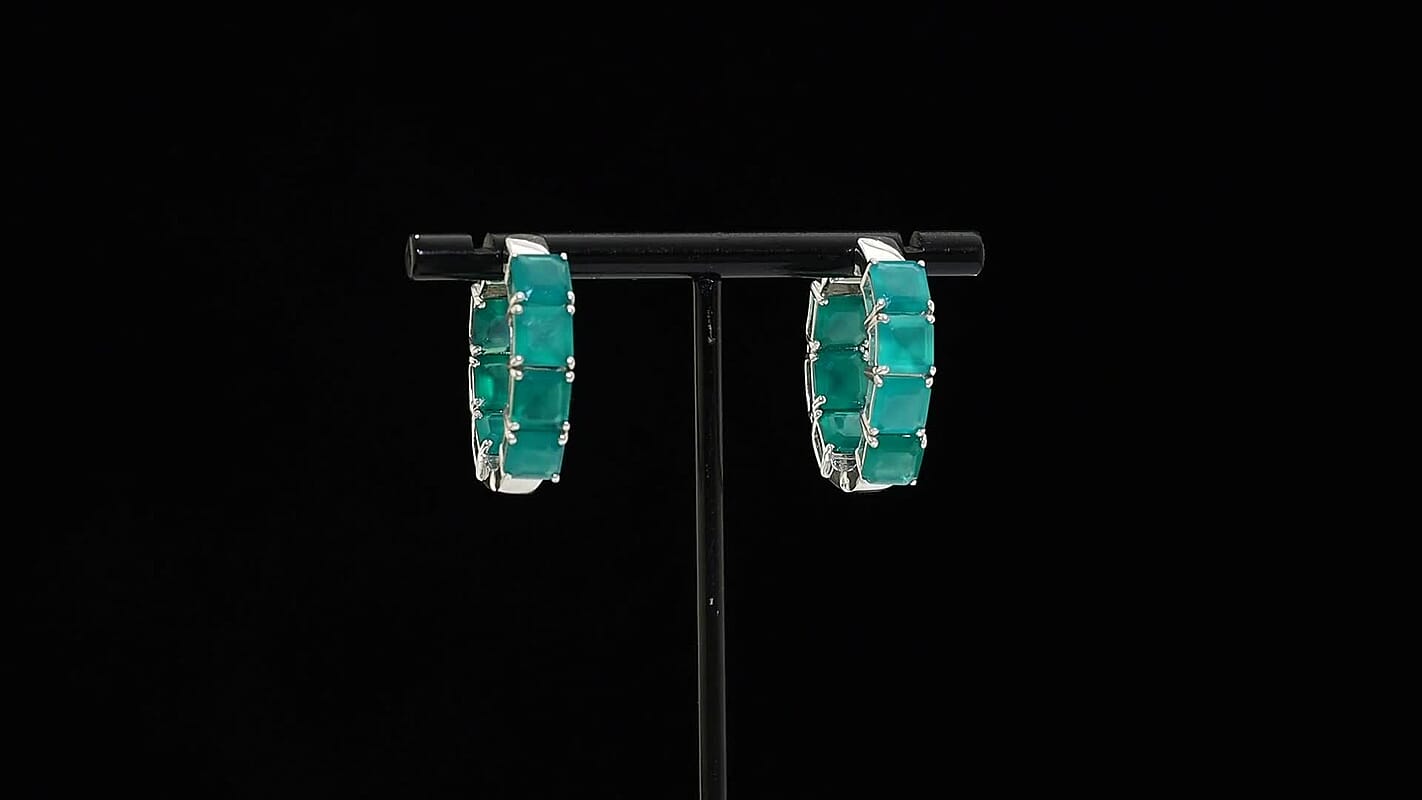 EverTrue Asscher Cut Verde Onyx 12.50 ctw Garden Path Hoop Earrings in Platinum Bond