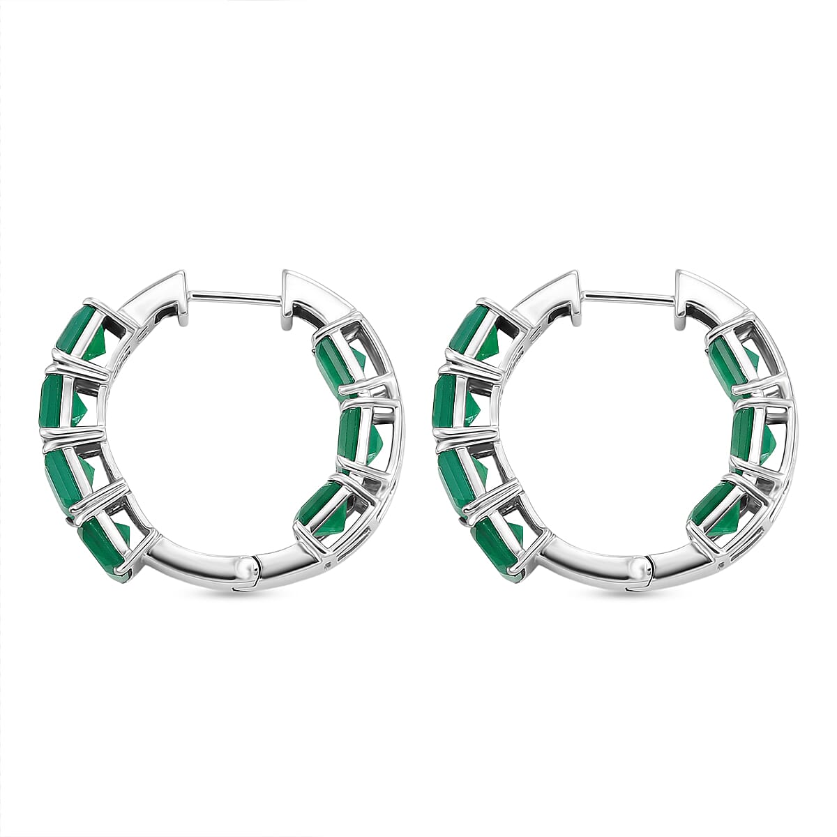 EverTrue Asscher Cut Verde Onyx 12.50 ctw Hoop Earrings in Platinum Bond image number 3