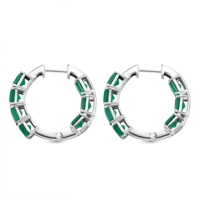 EverTrue Asscher Cut Verde Onyx 12.50 ctw Garden Path Hoop Earrings in Platinum Bond