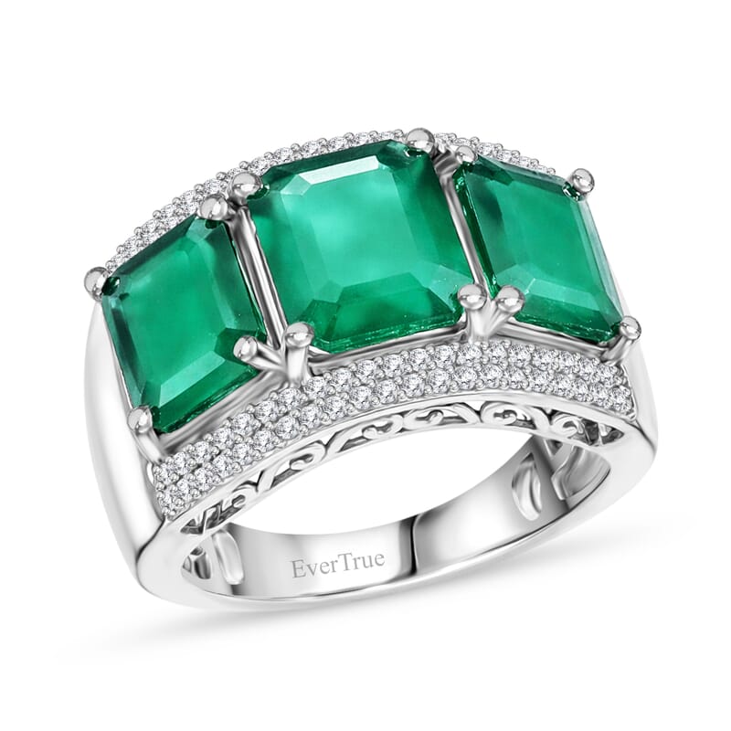 EverTrue Verde Onyx and White Zircon 7.90 ctw Regal Trio Bar Ring in Platinum Bond (Size 10.0)